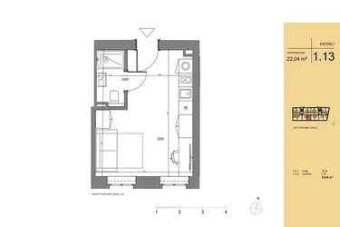 Rzut - Mieszkanie na sprzedaż 1 pokój o powierzchni 22,26 m² - numer 1.13 w Rezydencja San Petrus