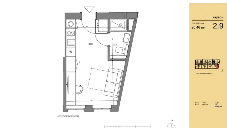Rzut - Mieszkanie na sprzedaż 1 pokój o powierzchni 20,66 m² - numer 2.9 w Rezydencja San Petrus