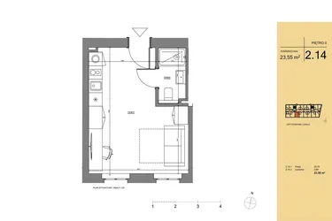 Rzut - Mieszkanie na sprzedaż 1 pokój o powierzchni 23,79 m² - numer 2.14 w Rezydencja San Petrus