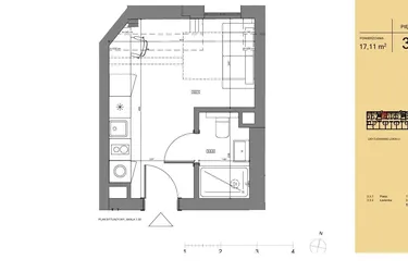 Rzut - Mieszkanie na sprzedaż 1 pokój o powierzchni 16,99 m² - numer 3.3 w Rezydencja San Petrus