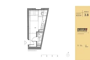 Rzut - Mieszkanie na sprzedaż 1 pokój o powierzchni 16,45 m² - numer 3.8 w Rezydencja San Petrus