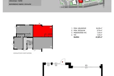 Rzut - Lokal użytkowy na sprzedaż 1 pokój o powierzchni 61,89 m² - numer Z3_U3 w Osiedle Malarska etap IV
