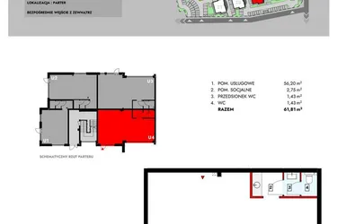 Rzut - Lokal użytkowy na sprzedaż 1 pokój o powierzchni 61,81 m² - numer Z5_U4 w Osiedle Malarska etap IV