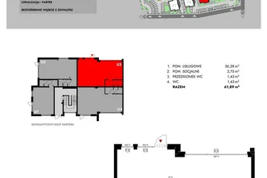 Rzut - Lokal użytkowy na sprzedaż 1 pokój o powierzchni 61,89 m² - numer Z5_U3 w Osiedle Malarska etap IV