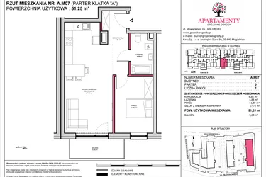 Rzut - Mieszkanie na sprzedaż 2 pokoje o powierzchni 51,25 m² - numer A.07 w Apartamenty Grójeckie Ogrody