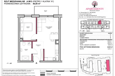 Rzut - Mieszkanie na sprzedaż 2 pokoje o powierzchni 46 m² - numer A.13 w Apartamenty Grójeckie Ogrody