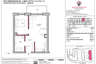 Rzut - Mieszkanie na sprzedaż 2 pokoje o powierzchni 46 m² - numer A.29 w Apartamenty Grójeckie Ogrody