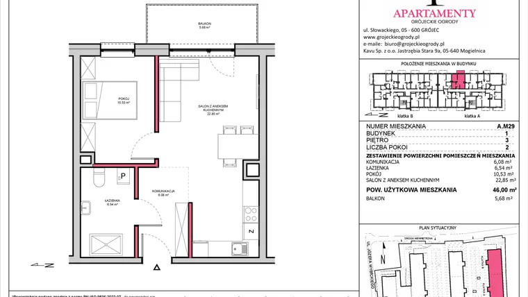 Rzut - Mieszkanie na sprzedaż 2 pokoje o powierzchni 46 m² - numer A.29 w Apartamenty Grójeckie Ogrody