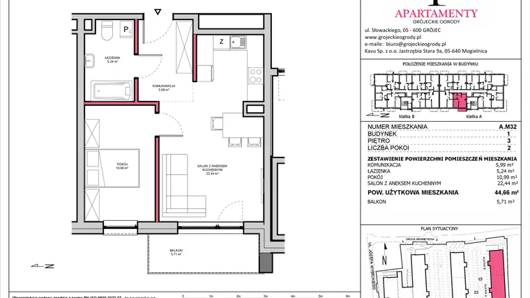 Rzut - Mieszkanie na sprzedaż 2 pokoje o powierzchni 44,66 m² - numer A.32 w Apartamenty Grójeckie Ogrody