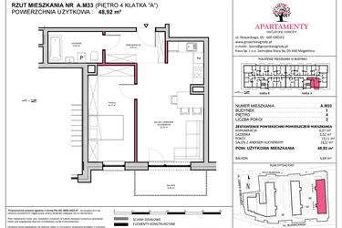 Rzut - Mieszkanie na sprzedaż 2 pokoje o powierzchni 48,92 m² - numer A.33 w Apartamenty Grójeckie Ogrody