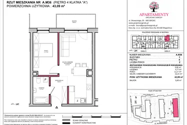 Rzut - Mieszkanie na sprzedaż 2 pokoje o powierzchni 43,09 m² - numer A.36 w Apartamenty Grójeckie Ogrody
