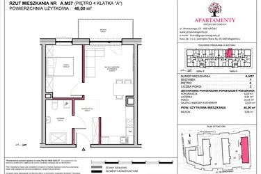 Rzut - Mieszkanie na sprzedaż 2 pokoje o powierzchni 46 m² - numer A.37 w Apartamenty Grójeckie Ogrody