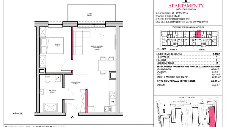 Rzut - Mieszkanie na sprzedaż 2 pokoje o powierzchni 46 m² - numer A.37 w Apartamenty Grójeckie Ogrody
