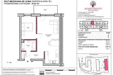 Rzut - Mieszkanie na sprzedaż 2 pokoje o powierzchni 47,67 m² - numer B.45 w Apartamenty Grójeckie Ogrody