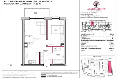 Rzut - Mieszkanie na sprzedaż 2 pokoje o powierzchni 46 m² - numer B.44 w Apartamenty Grójeckie Ogrody