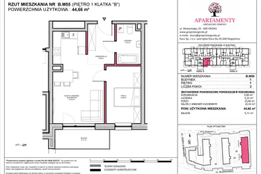 Rzut - Mieszkanie na sprzedaż 2 pokoje o powierzchni 44,66 m² - numer B.55 w Apartamenty Grójeckie Ogrody