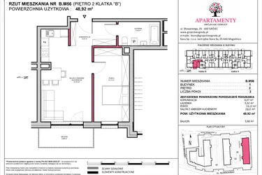 Rzut - Mieszkanie na sprzedaż 2 pokoje o powierzchni 48,92 m² - numer B.56 w Apartamenty Grójeckie Ogrody