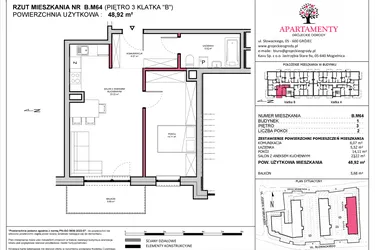 Rzut - Mieszkanie na sprzedaż 2 pokoje o powierzchni 48,92 m² - numer B.64 w Apartamenty Grójeckie Ogrody
