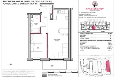 Rzut - Mieszkanie na sprzedaż 2 pokoje o powierzchni 51,25 m² - numer B.70 w Apartamenty Grójeckie Ogrody