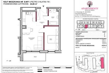 Rzut - Mieszkanie na sprzedaż 2 pokoje o powierzchni 44,66 m² - numer B.71 w Apartamenty Grójeckie Ogrody