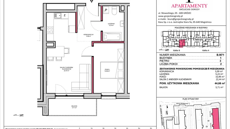 Rzut - Mieszkanie na sprzedaż 2 pokoje o powierzchni 44,66 m² - numer B.71 w Apartamenty Grójeckie Ogrody
