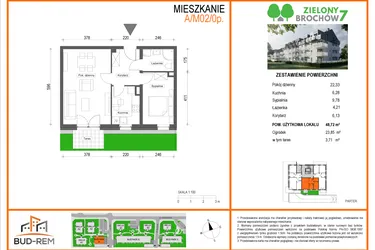 Rzut - Mieszkanie na sprzedaż 2 pokoje o powierzchni 48,72 m² - numer A1/M02/0P w Zielony Brochów 7 - etap A