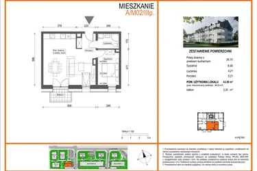Rzut - Mieszkanie na sprzedaż 2 pokoje o powierzchni 43,99 m² - numer A1/M02/3P w Zielony Brochów 7 - etap A