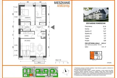 Rzut - Mieszkanie na sprzedaż 3 pokoje o powierzchni 69,33 m² - numer A1/M03/3P w Zielony Brochów 7 - etap A