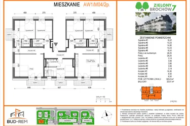 Rzut - Mieszkanie na sprzedaż 7 pokoi o powierzchni 185,81 m² - numer W1/M01/2P w Zielony Brochów 7 - etap A