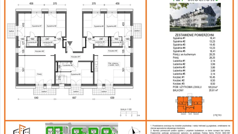 Rzut - Mieszkanie na sprzedaż 7 pokoi o powierzchni 185,81 m² - numer W2/M01/2P w Zielony Brochów 7 - etap A