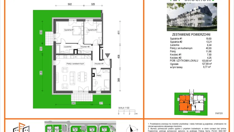 Rzut - Mieszkanie na sprzedaż 4 pokoje o powierzchni 103,69 m² - numer W3/M01/0P w Zielony Brochów 7 - etap A