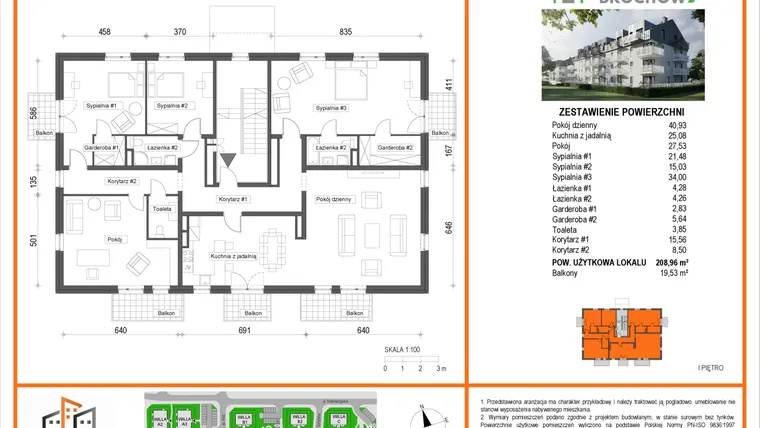 Rzut - Mieszkanie na sprzedaż 5 pokoi o powierzchni 208,97 m² - numer W3/M01/1P w Zielony Brochów 7 - etap A