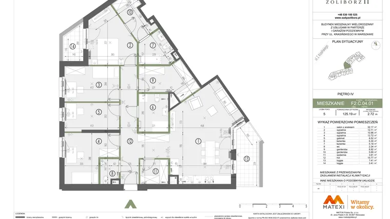 Rzut - Mieszkanie na sprzedaż 5 pokoi o powierzchni 125,19 m² - numer F2.C.04.01 w Sady Żoliborz II