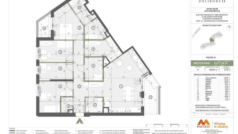 Rzut - Mieszkanie na sprzedaż 5 pokoi o powierzchni 124,91 m² - numer F2.C.04.01 w Sady Żoliborz II