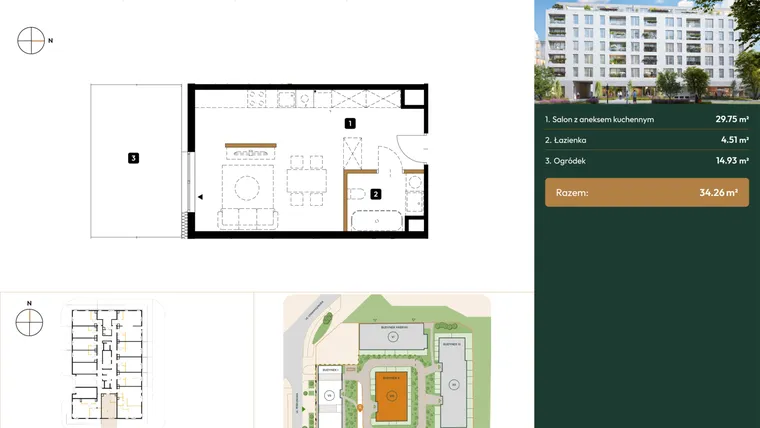 Rzut - Mieszkanie na sprzedaż 1 pokój o powierzchni 34,26 m² - numer B2.0.01 w Wierzbowa 20