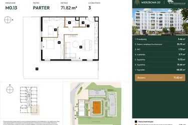 Rzut - Mieszkanie na sprzedaż 1 pokój o powierzchni 71,82 m² - numer B2.0.13 w Wierzbowa 20