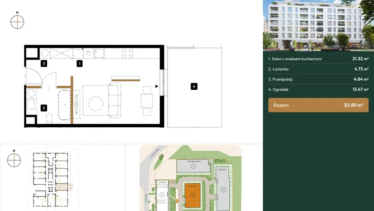 Rzut - Mieszkanie na sprzedaż 1 pokój o powierzchni 30,89 m² - numer B2.0.12 w Wierzbowa 20
