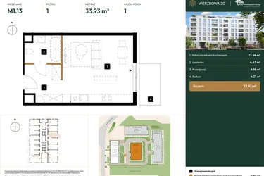 Rzut - Mieszkanie na sprzedaż 1 pokój o powierzchni 33,93 m² - numer B2.1.13 w Wierzbowa 20