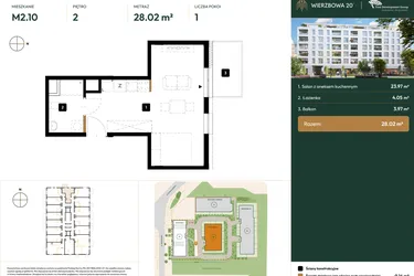 Rzut - Mieszkanie na sprzedaż 1 pokój o powierzchni 28,02 m² - numer B2.2.10 w Wierzbowa 20