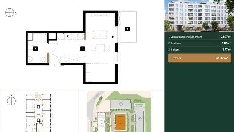 Rzut - Mieszkanie na sprzedaż 1 pokój o powierzchni 28,02 m² - numer B2.2.10 w Wierzbowa 20