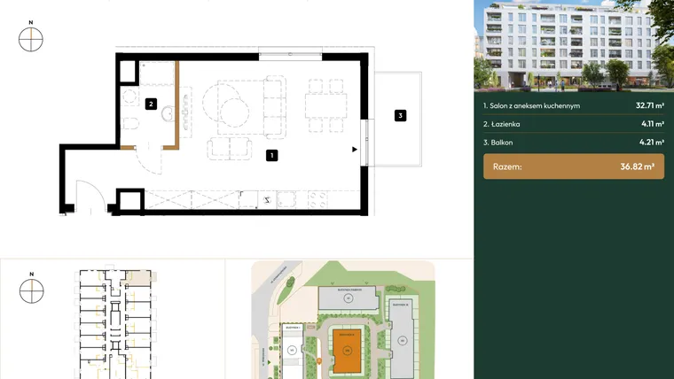 Rzut - Mieszkanie na sprzedaż 1 pokój o powierzchni 36,82 m² - numer B2.2.11 w Wierzbowa 20