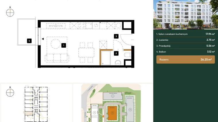Rzut - Mieszkanie na sprzedaż 1 pokój o powierzchni 33,93 m² - numer B2.3.03 w Wierzbowa 20