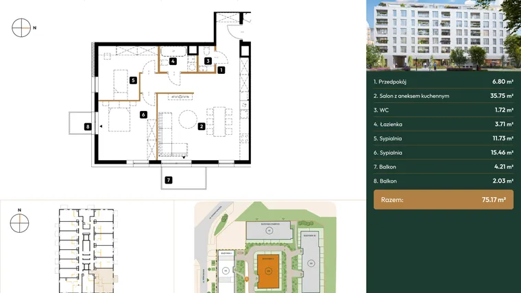 Rzut - Mieszkanie na sprzedaż 1 pokój o powierzchni 75,17 m² - numer B2.4.16 w Wierzbowa 20
