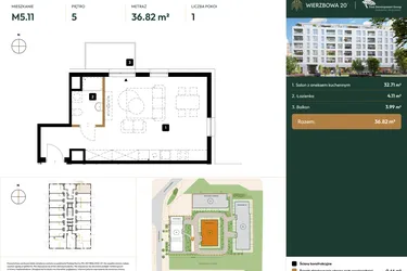 Rzut - Mieszkanie na sprzedaż 1 pokój o powierzchni 36,82 m² - numer B2.5.11 w Wierzbowa 20