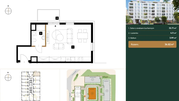 Rzut - Mieszkanie na sprzedaż 1 pokój o powierzchni 36,82 m² - numer B2.5.11 w Wierzbowa 20