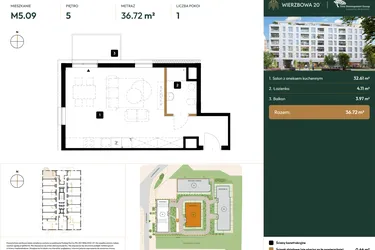 Rzut - Mieszkanie na sprzedaż 1 pokój o powierzchni 36,72 m² - numer B2.5.09 w Wierzbowa 20