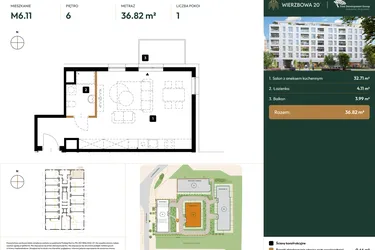 Rzut - Mieszkanie na sprzedaż 1 pokój o powierzchni 36,82 m² - numer B2.6.11 w Wierzbowa 20