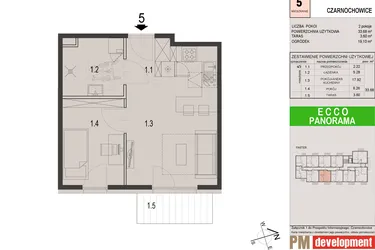 Rzut - Mieszkanie na sprzedaż 2 pokoje o powierzchni 33,68 m² - numer 5C w Ecco Panorama etap II budynki C, D