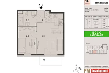 Rzut - Mieszkanie na sprzedaż 2 pokoje o powierzchni 33,68 m² - numer 16C w Ecco Panorama etap II budynki C, D