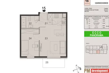 Rzut - Mieszkanie na sprzedaż 2 pokoje o powierzchni 33,4 m² - numer 15C w Ecco Panorama etap II budynki C, D